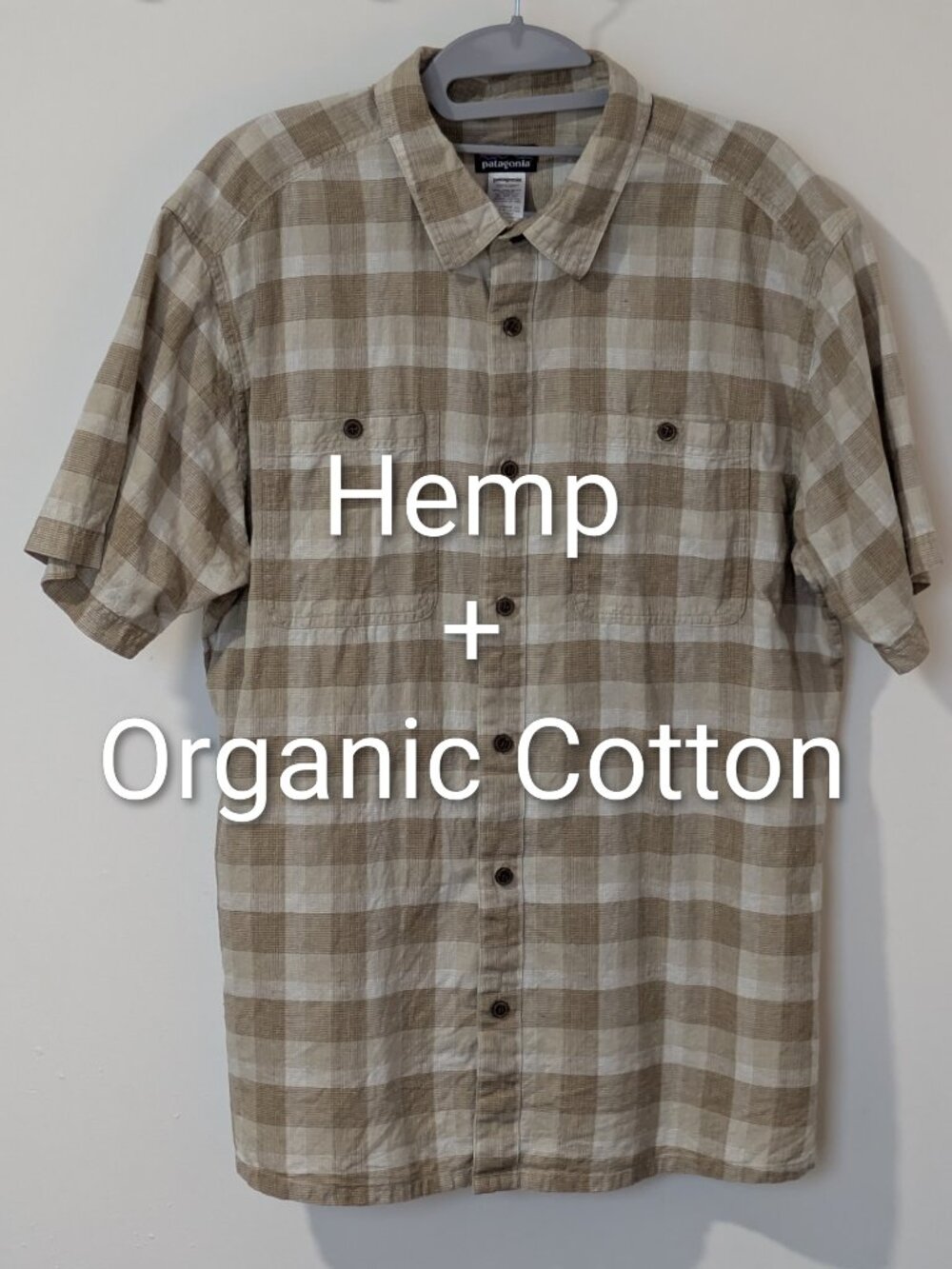 🏔️ Patagonia Men's Back Step Shirt - Size L - Tan & Brown Plaid - 55% Hemp / 45